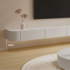 79 White Wood Floating Storage TV Stand with LED Lights