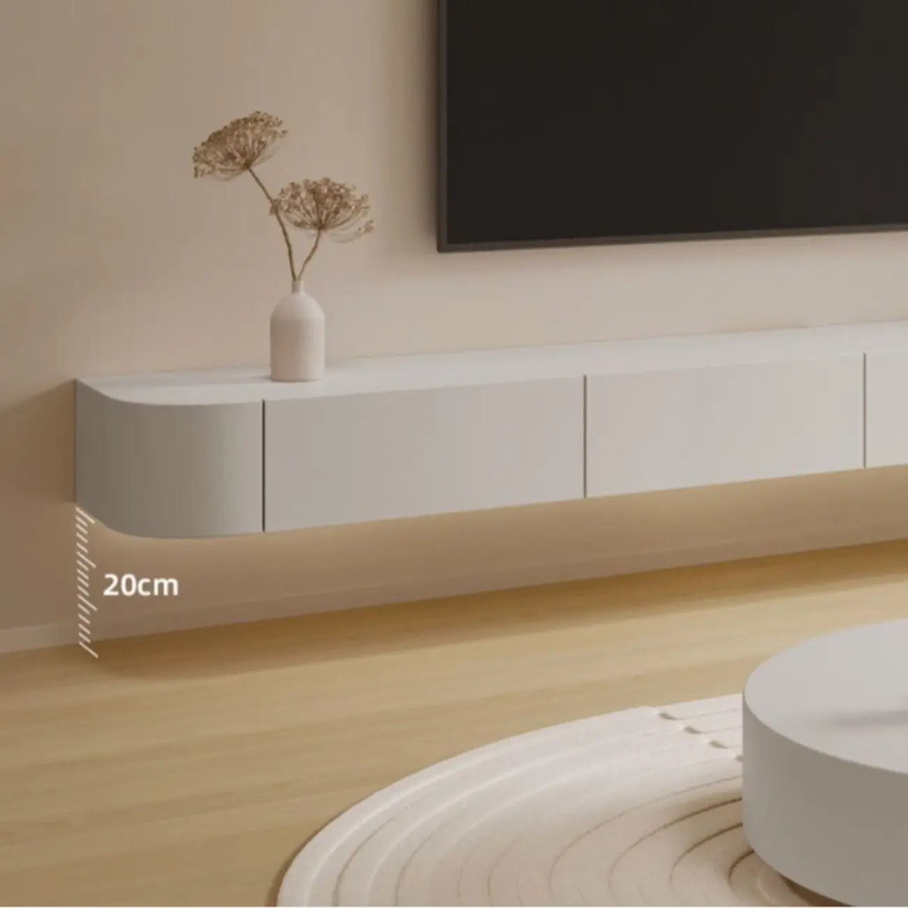 79 White Wood Floating Storage TV Stand with LED Lights