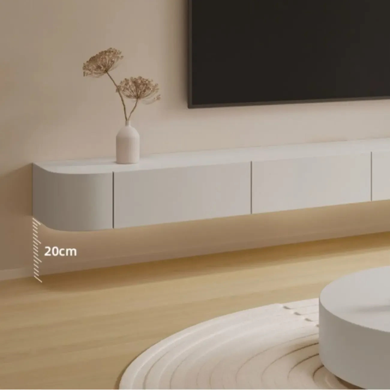 79 White Wood Floating Storage TV Stand with LED Lights