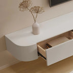 79 White Wood Floating Storage TV Stand with LED Lights