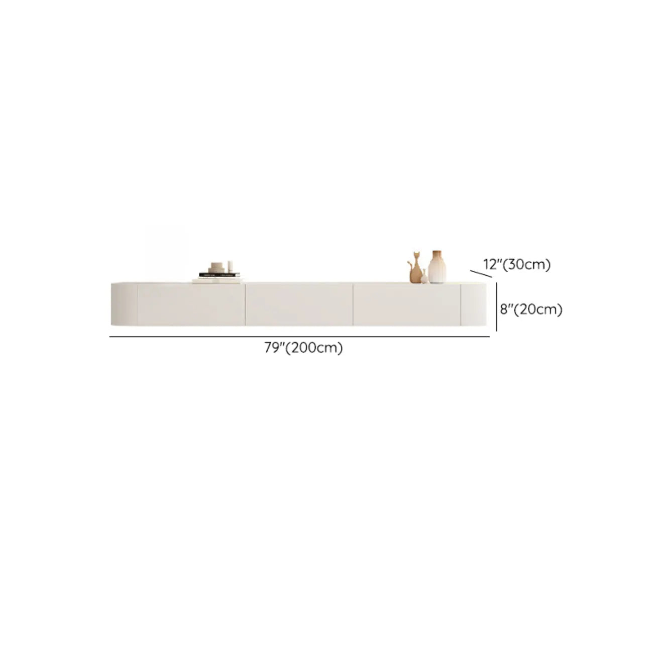 79 White Wood Floating Storage TV Stand with LED Lights