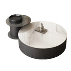 Black Modern Sleek Nesting Round Wood Drawer Coffee Table