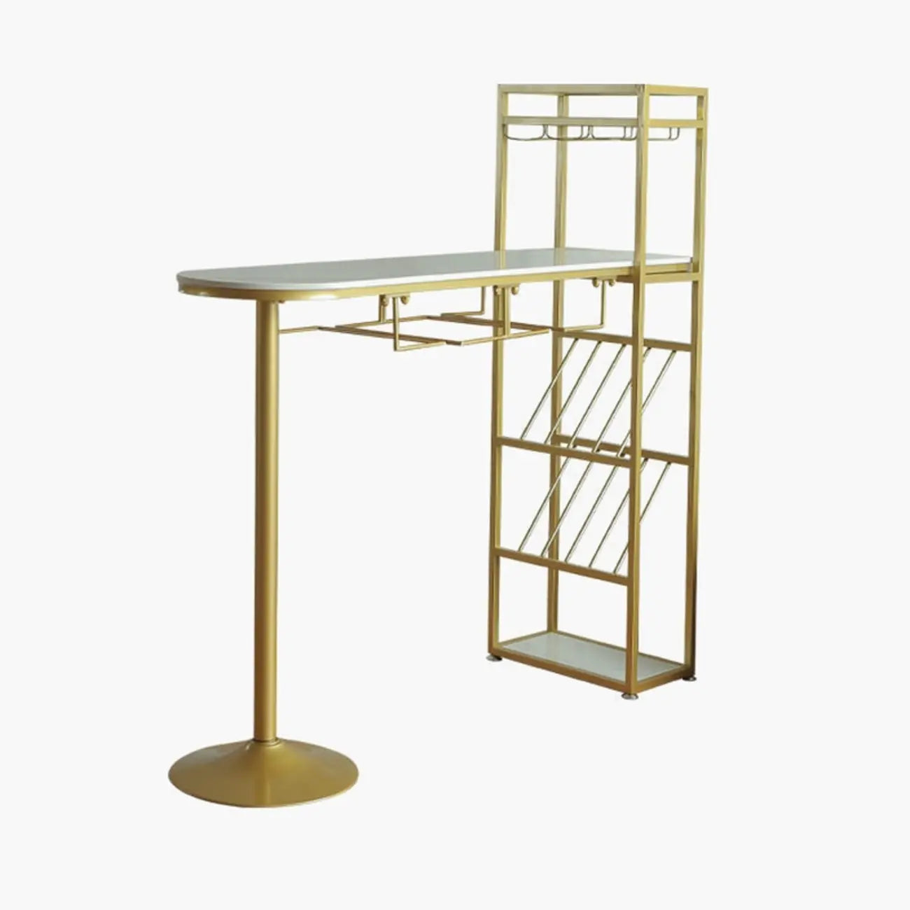 Modern Gold Bar Table with Wine Storage Shelves for Home Bars