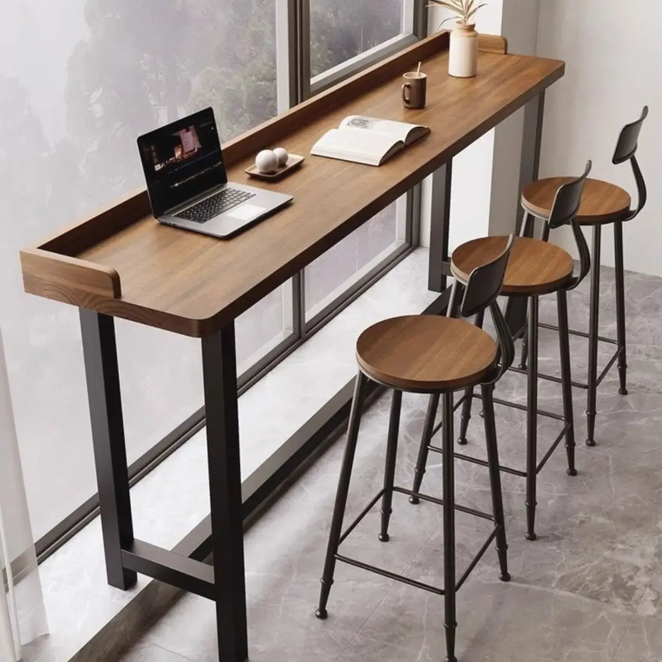 Natural Wood Pub Table with Sepia Top for Modern Interiors