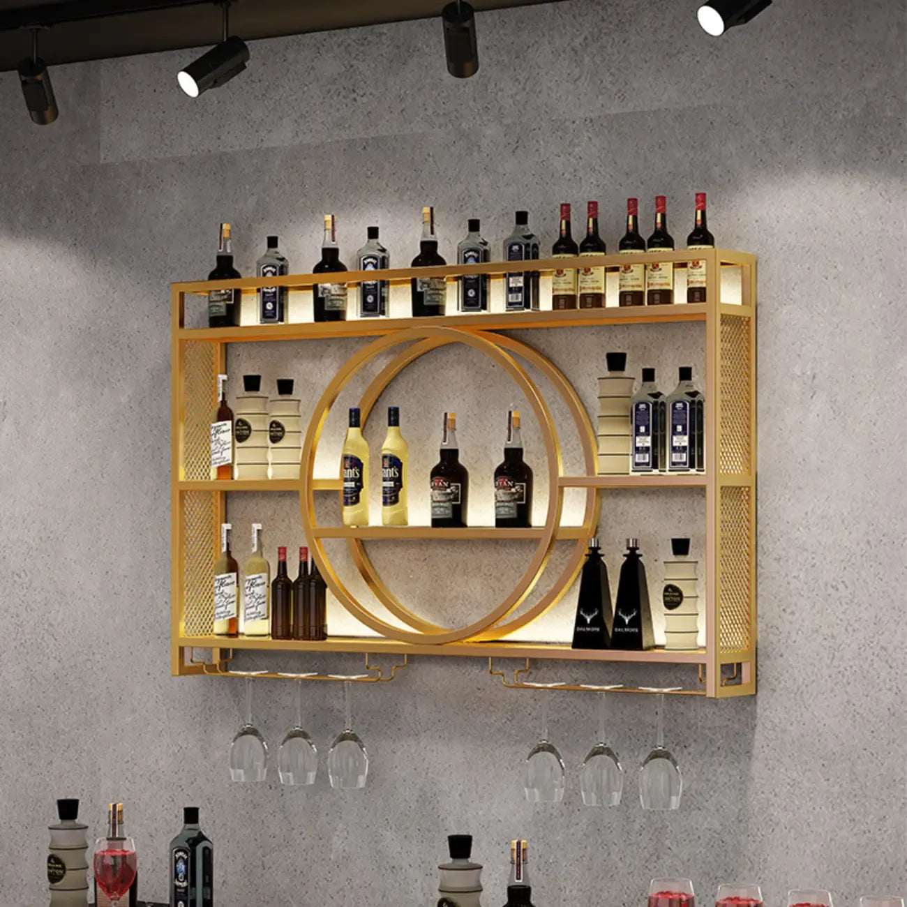 Black Circular Metal Wall Mounted Wine Rack