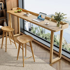 Natural Wood Rectangle Counter Height Bar Table with Rim
