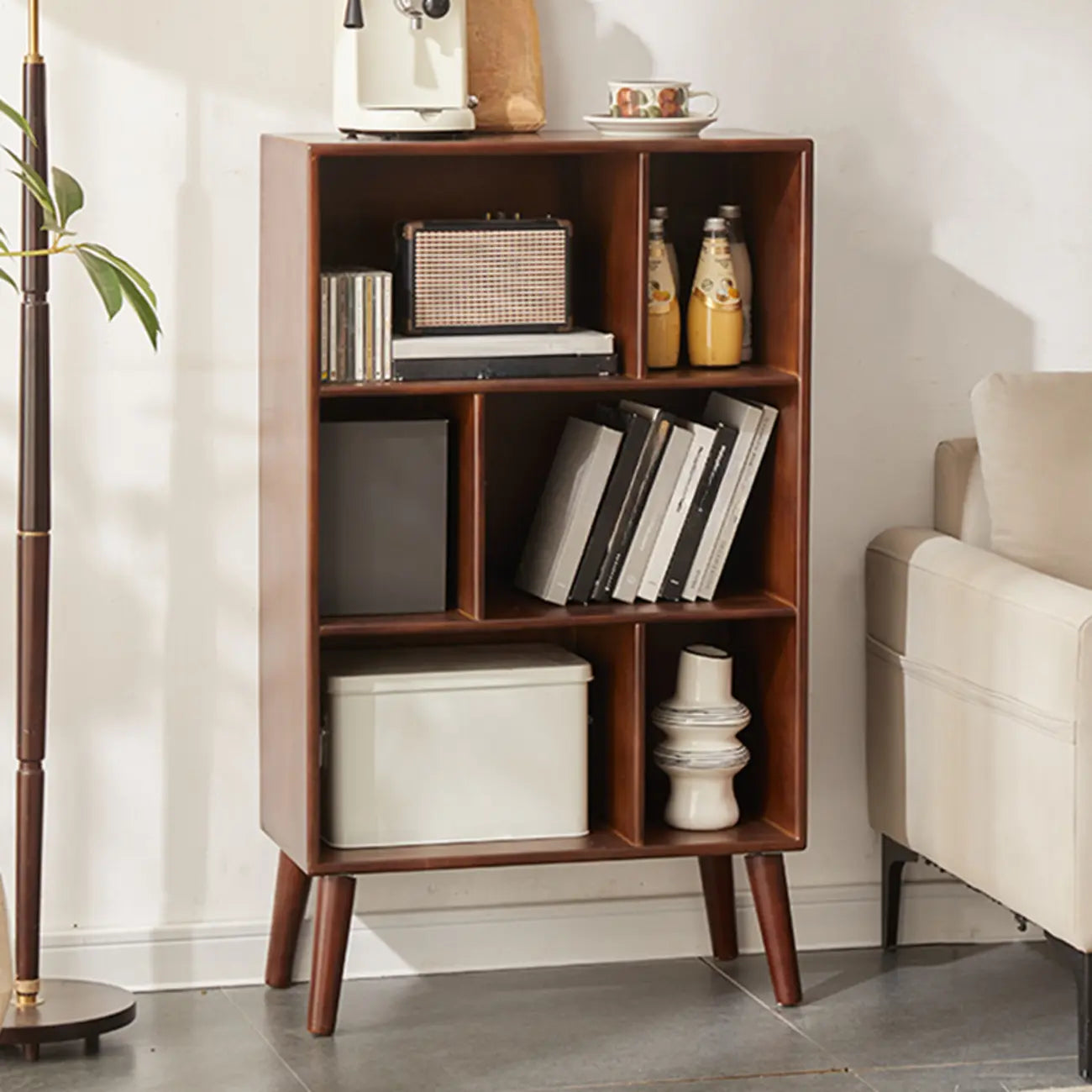 Contemporary Wood Brown Closed Back Vertical Bookcase