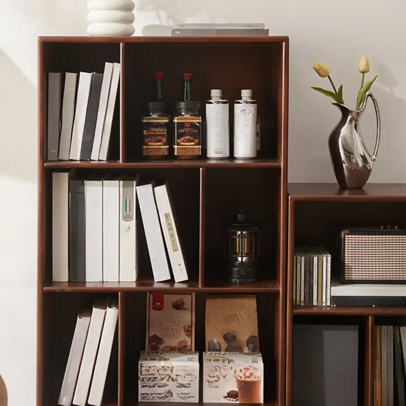 Contemporary Wood Brown Closed Back Vertical Bookcase