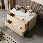 Modern Stone Top Wooden White Bedside Table 2 Drawers