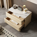 Modern Stone Top Wooden White Bedside Table 2 Drawers