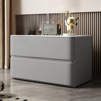 Modern Stone Top Wooden White Bedside Table 2 Drawers