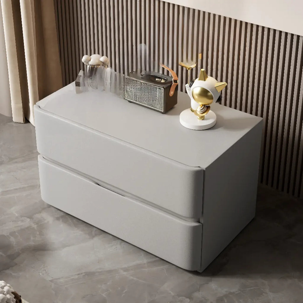 Modern Stone Top Wooden White Bedside Table 2 Drawers