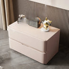 Modern Stone Top Wooden White Bedside Table 2 Drawers