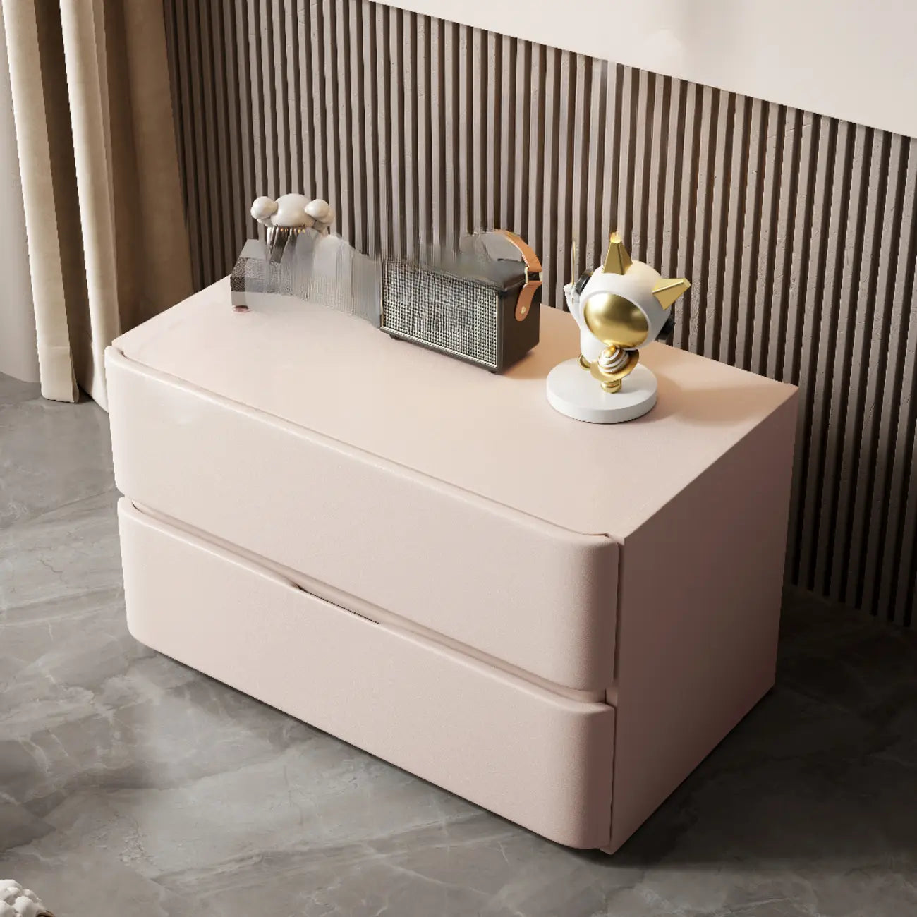 Modern Stone Top Wooden White Bedside Table 2 Drawers