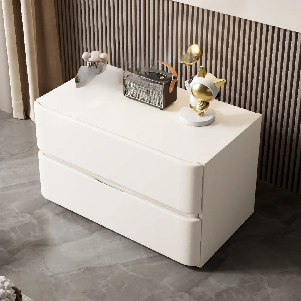 Modern Stone Top Wooden White Bedside Table 2 Drawers