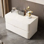 Modern Stone Top Wooden White Bedside Table 2 Drawers