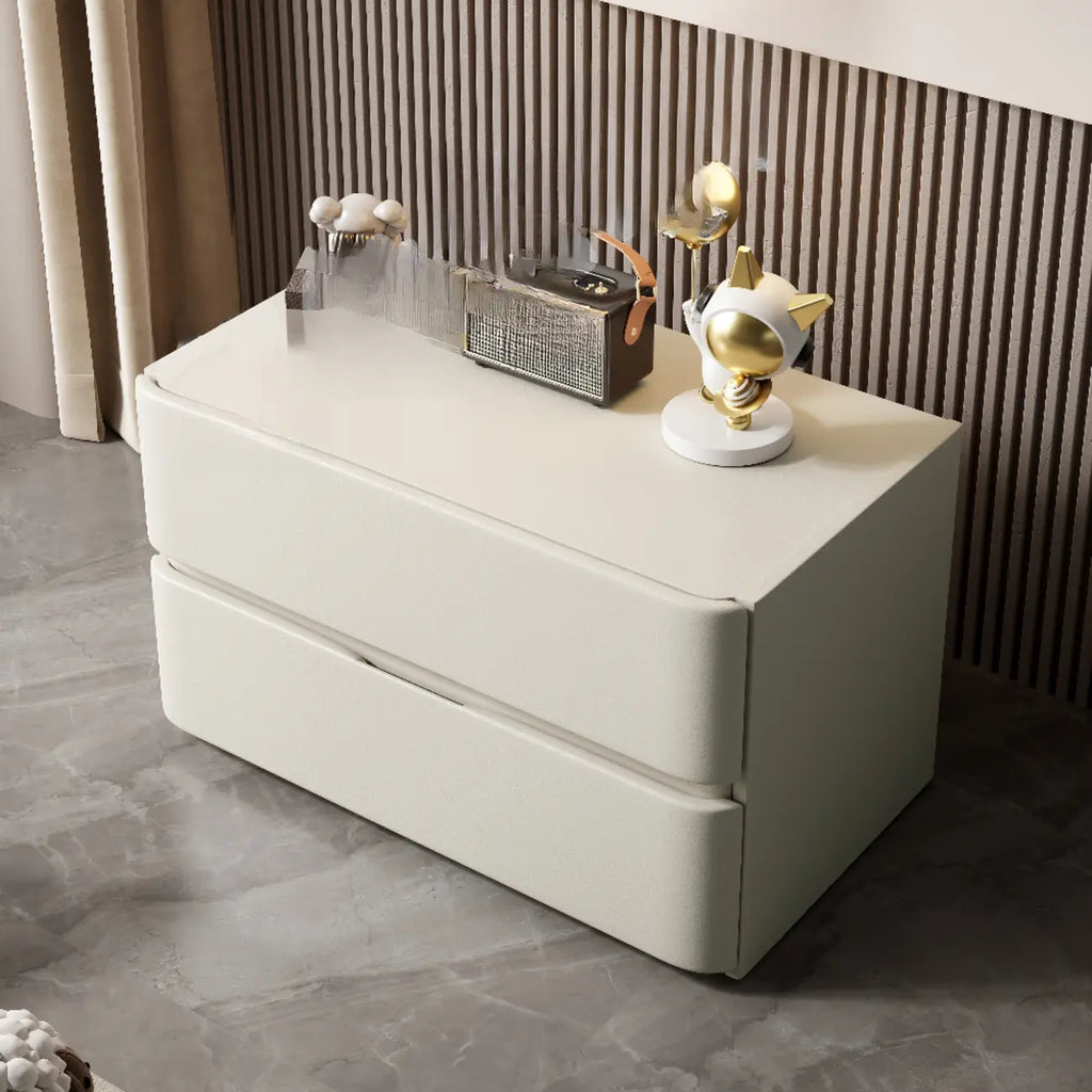 Modern Stone Top Wooden White Bedside Table 2 Drawers