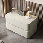 Modern Stone Top Wooden White Bedside Table 2 Drawers