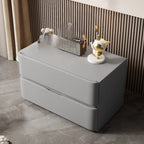 Modern Stone Top Wooden White Bedside Table 2 Drawers