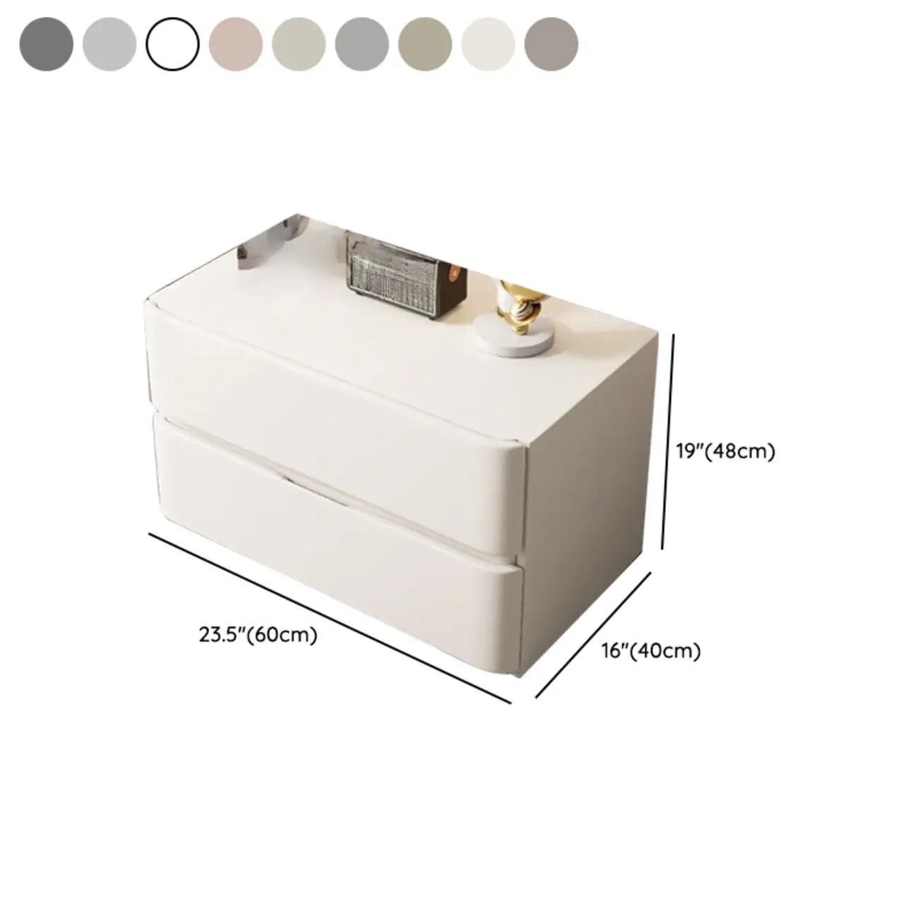 Modern Stone Top Wooden White Bedside Table 2 Drawers