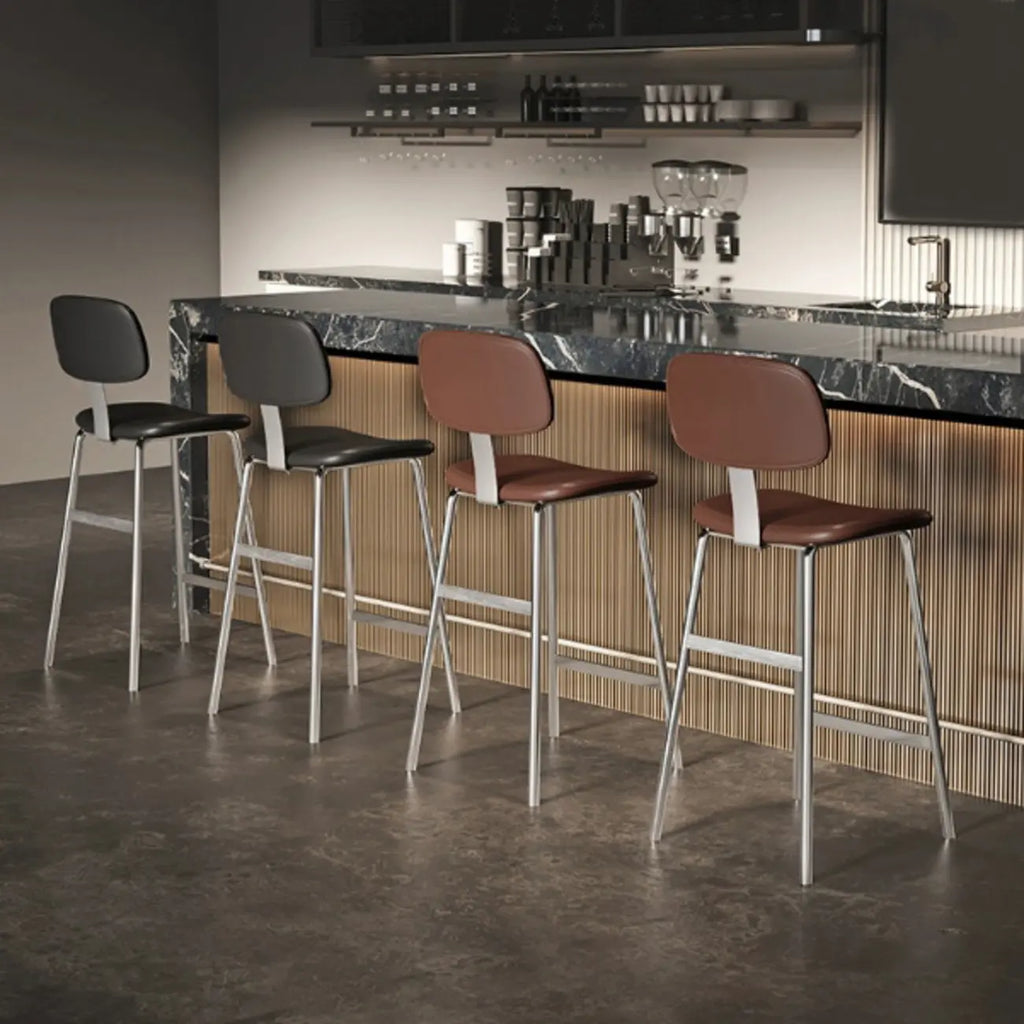 Industrial Faux Leather Metal Frame Bar Stools with Backs