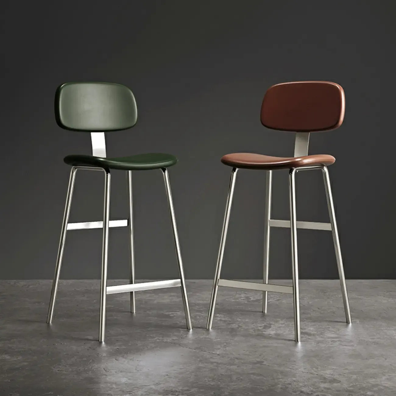 Industrial Faux Leather Metal Frame Bar Stools with Backs