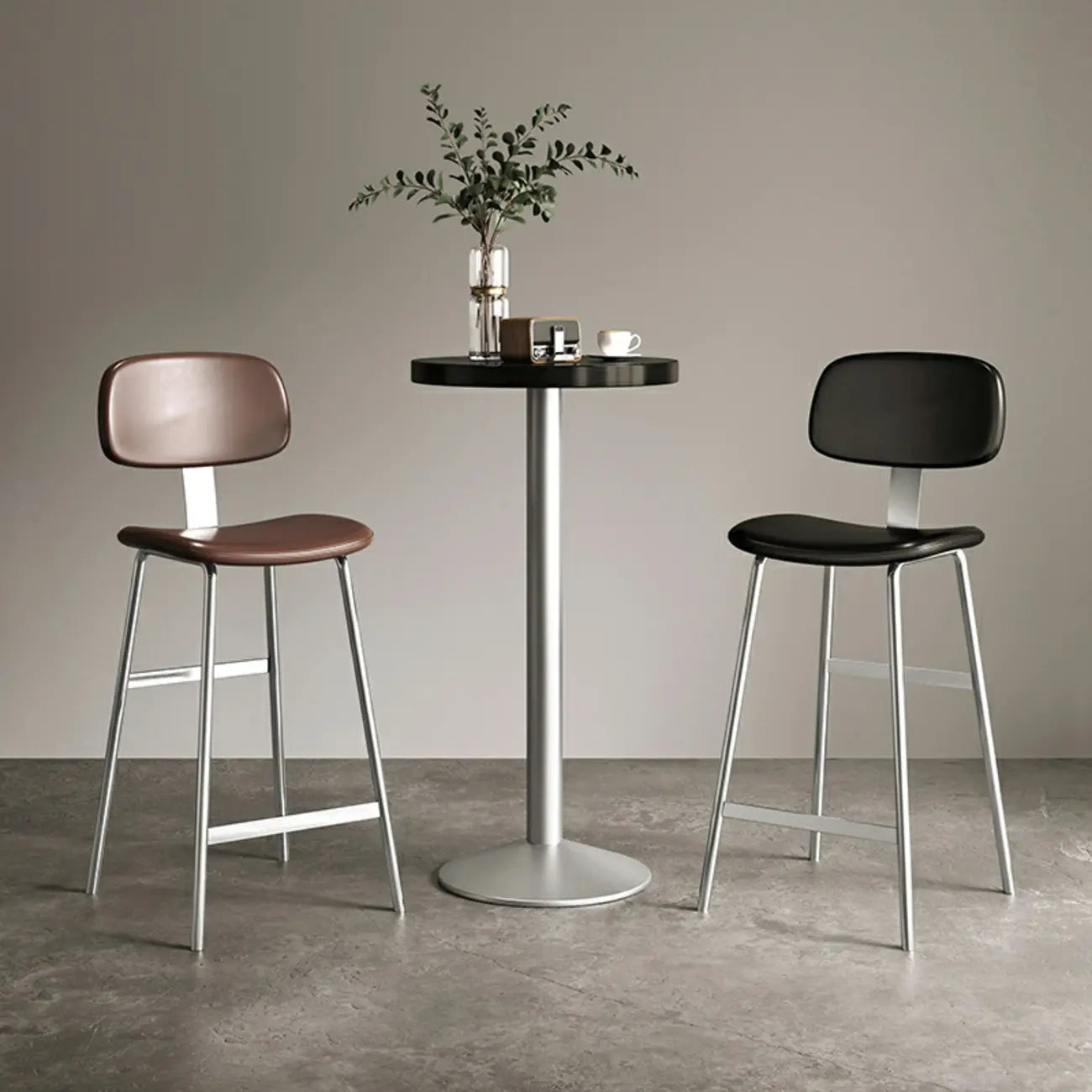 Industrial Faux Leather Metal Frame Bar Stools with Backs