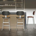Industrial Faux Leather Metal Frame Bar Stools with Backs