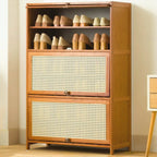 Bohemian Brown Wood Shoe Cabinet with Cane Doors