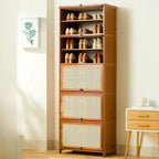 Bohemian Brown Wood Shoe Cabinet with Cane Doors