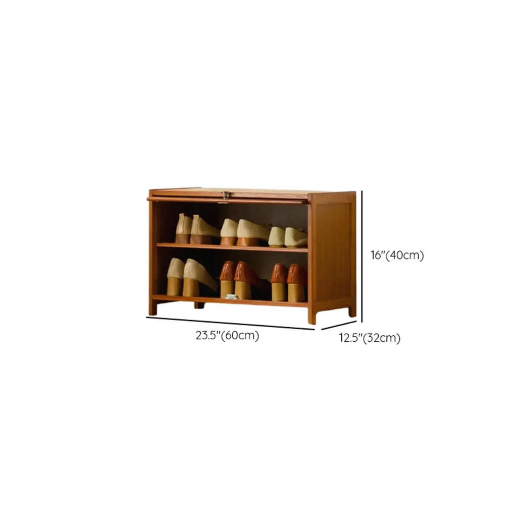 Bohemian Brown Wood Shoe Cabinet with Cane Doors