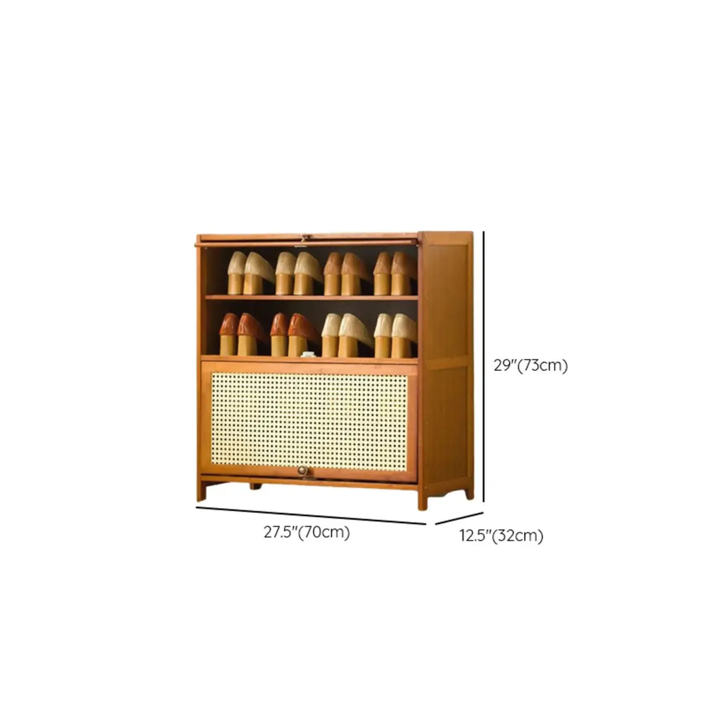 Bohemian Brown Wood Shoe Cabinet with Cane Doors