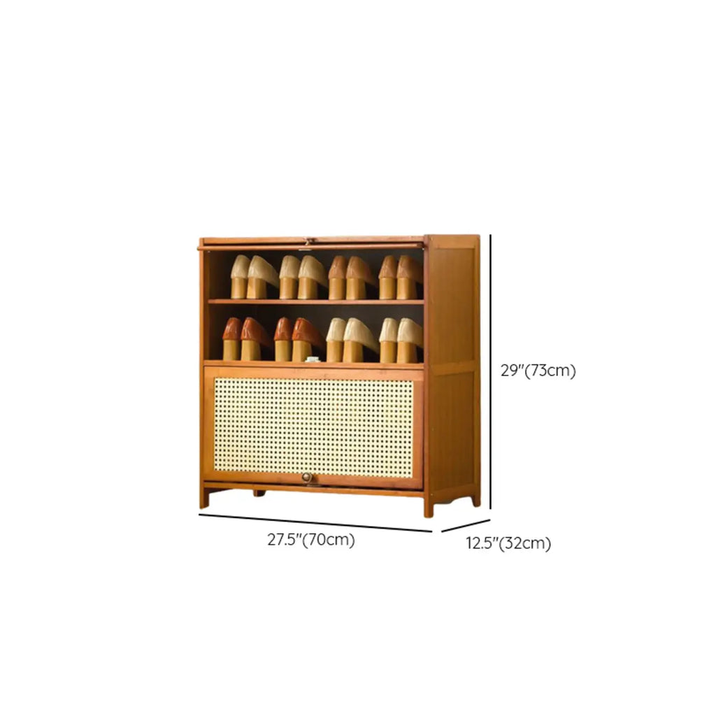 Bohemian Brown Wood Shoe Cabinet with Cane Doors