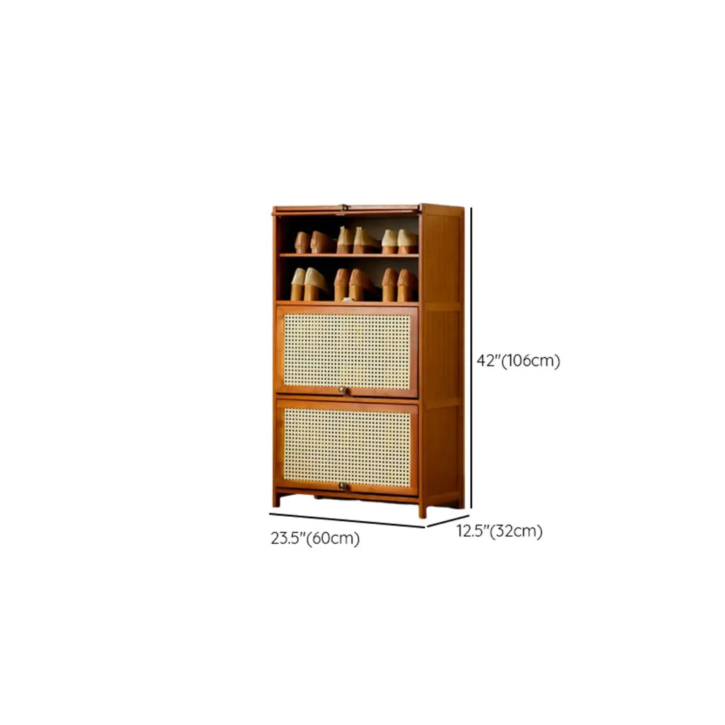 Bohemian Brown Wood Shoe Cabinet with Cane Doors