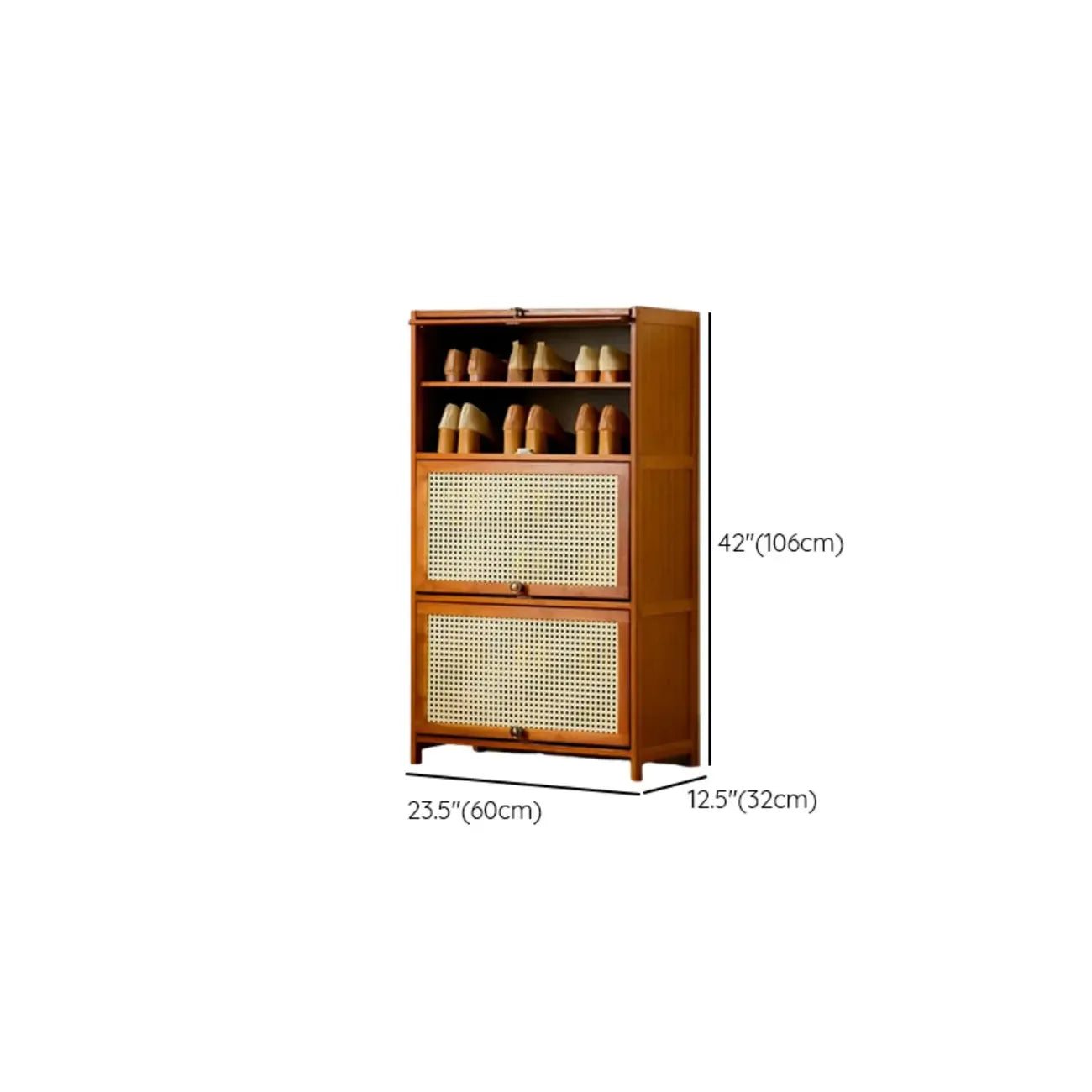 Bohemian Brown Wood Shoe Cabinet with Cane Doors