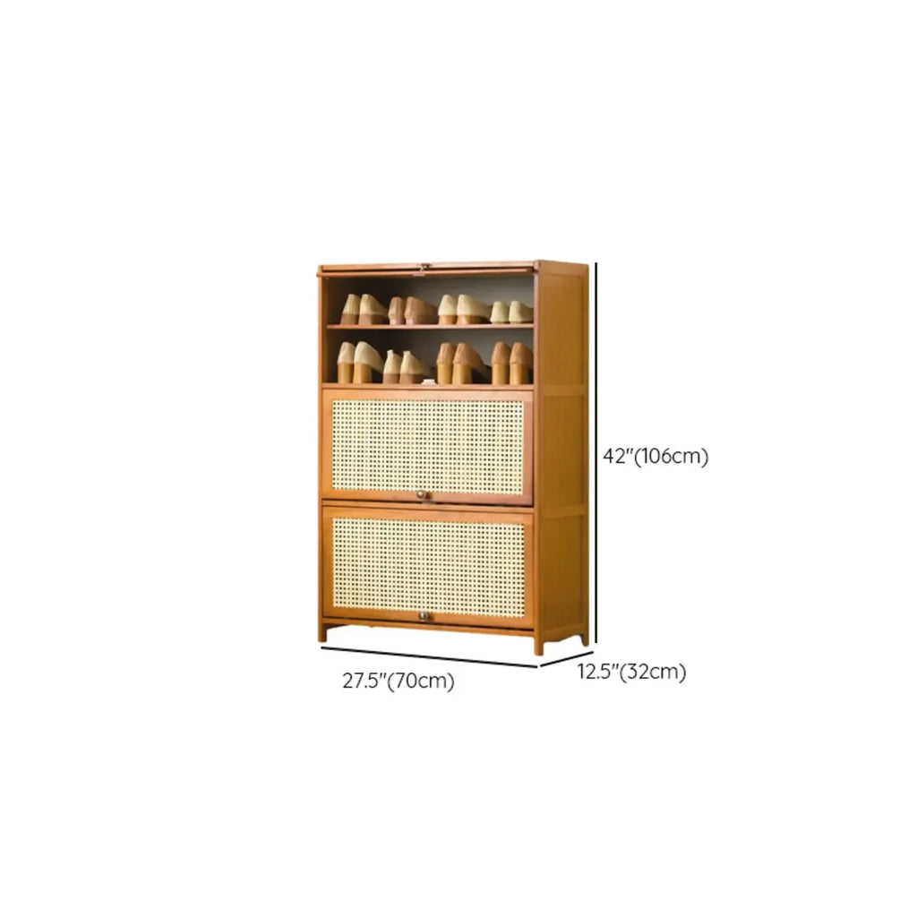 Bohemian Brown Wood Shoe Cabinet with Cane Doors