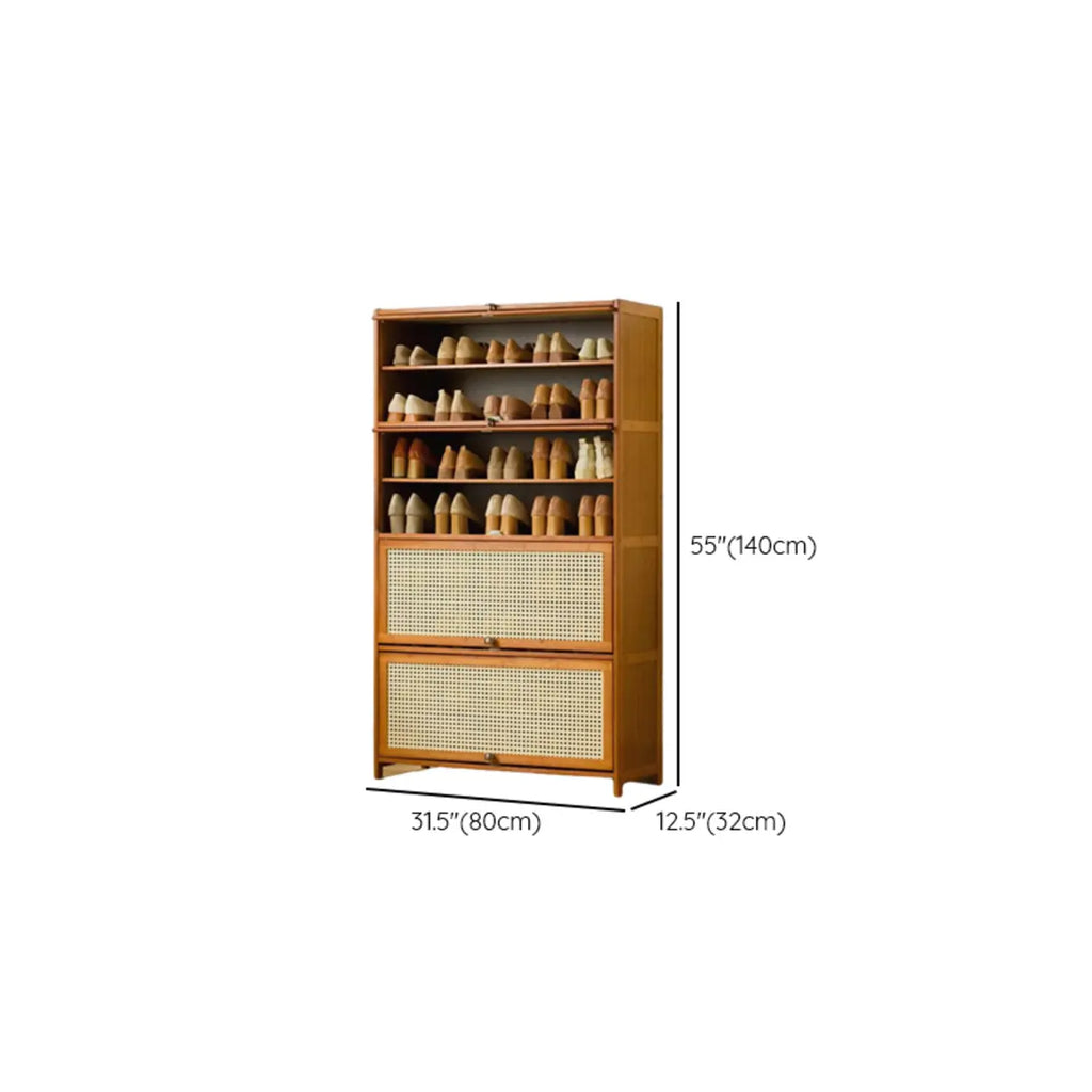 Bohemian Brown Wood Shoe Cabinet with Cane Doors