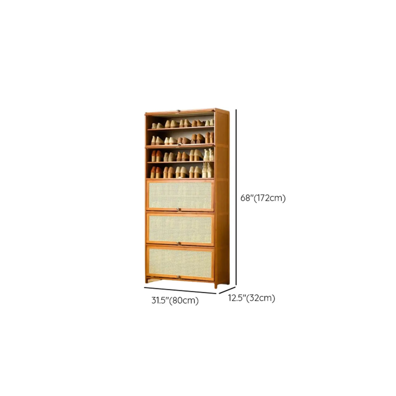 Bohemian Brown Wood Shoe Cabinet with Cane Doors