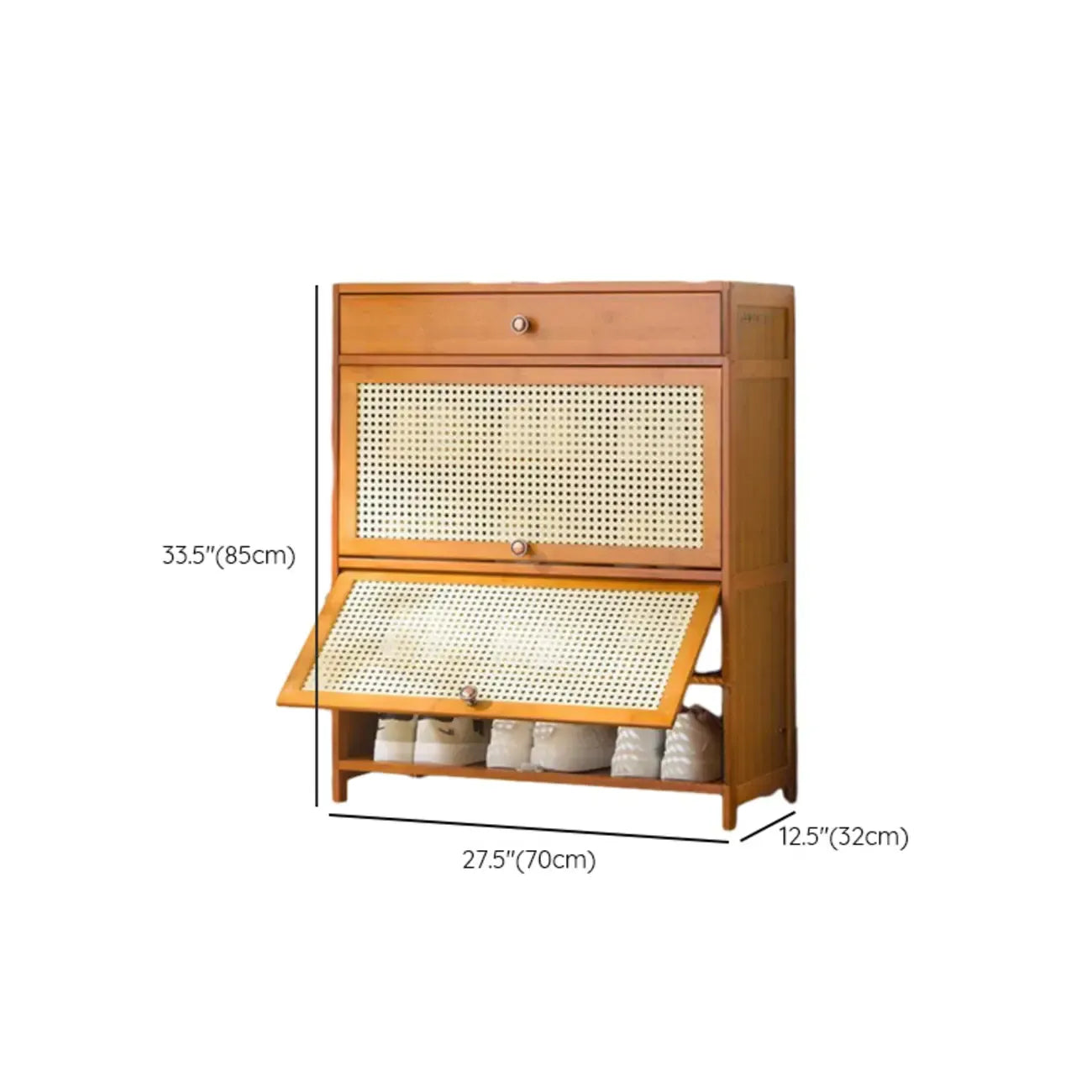 Bohemian Brown Wood Shoe Cabinet with Cane Doors