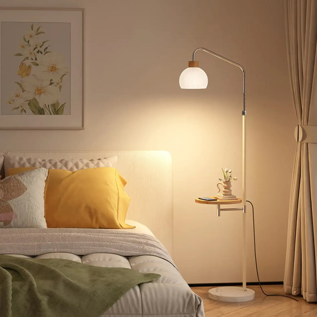 Simplistic Metal Glass Dome Arc Floor Lamp with Tray Table