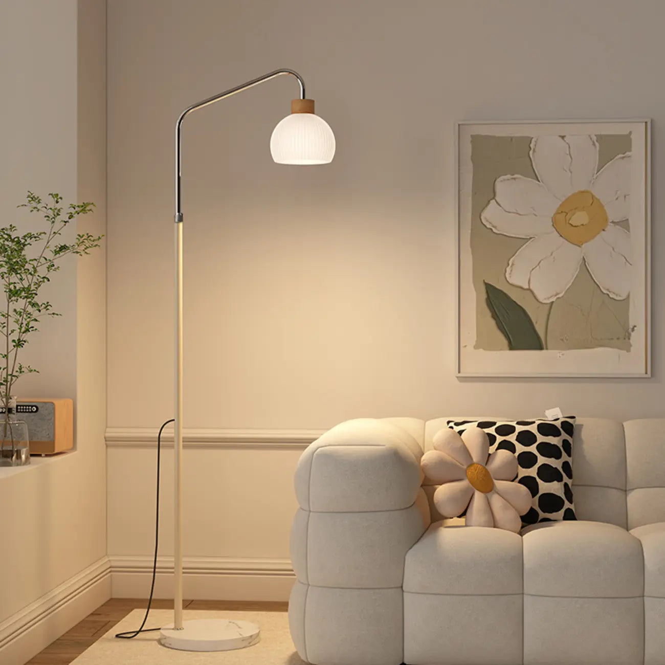 Simplistic Metal Glass Dome Arc Floor Lamp with Tray Table