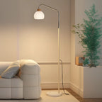 Simplistic Metal Glass Dome Arc Floor Lamp with Tray Table