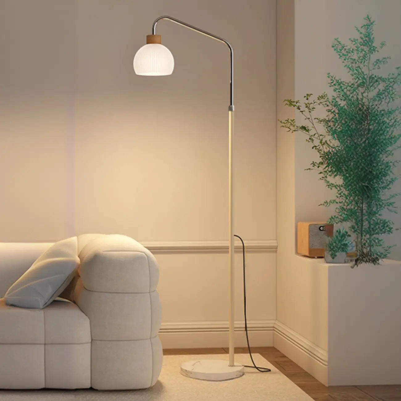 Simplistic Metal Glass Dome Arc Floor Lamp with Tray Table