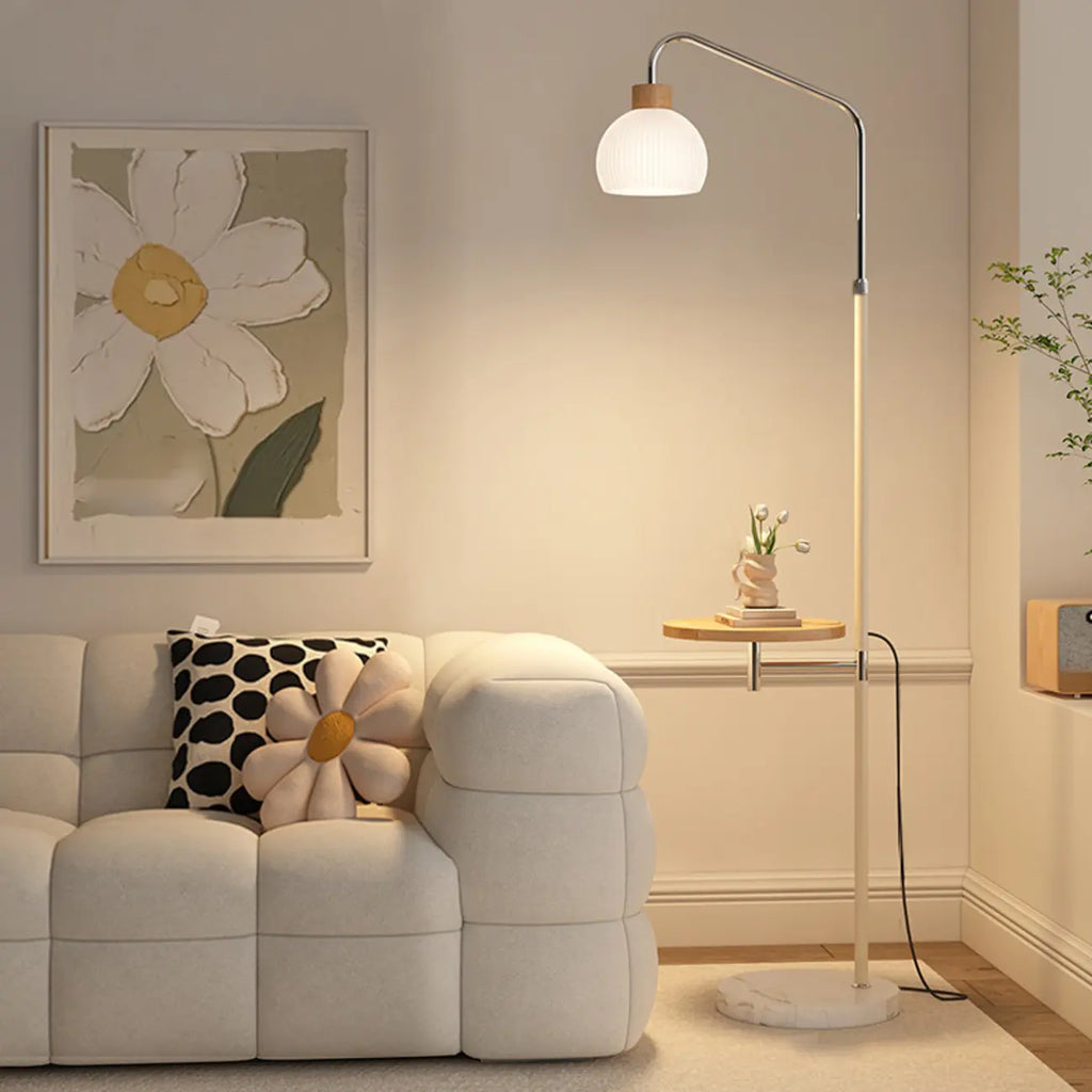 Simplistic Metal Glass Dome Arc Floor Lamp with Tray Table
