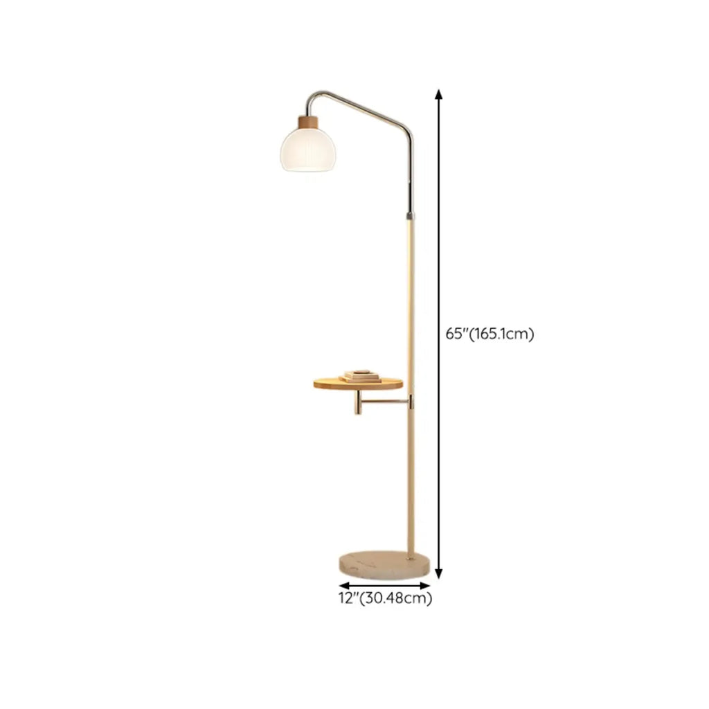 Simplistic Metal Glass Dome Arc Floor Lamp with Tray Table