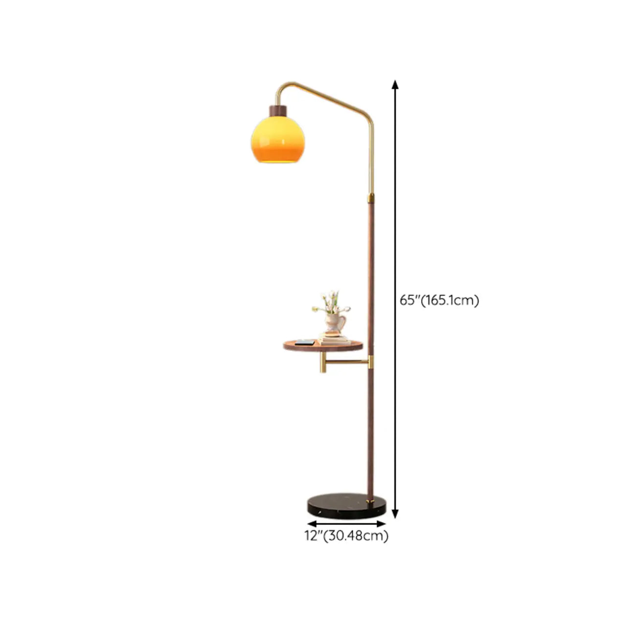 Simplistic Metal Glass Dome Arc Floor Lamp with Tray Table