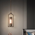 Antique Brass Cylinder Pendant Light with Copper Mesh Shade
