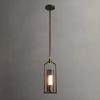 Antique Brass Cylinder Pendant Light with Copper Mesh Shade