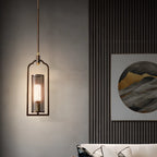 Antique Brass Cylinder Pendant Light with Copper Mesh Shade