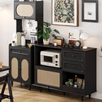 Black Rattan Kitchen Storage Sideboard with Drawers